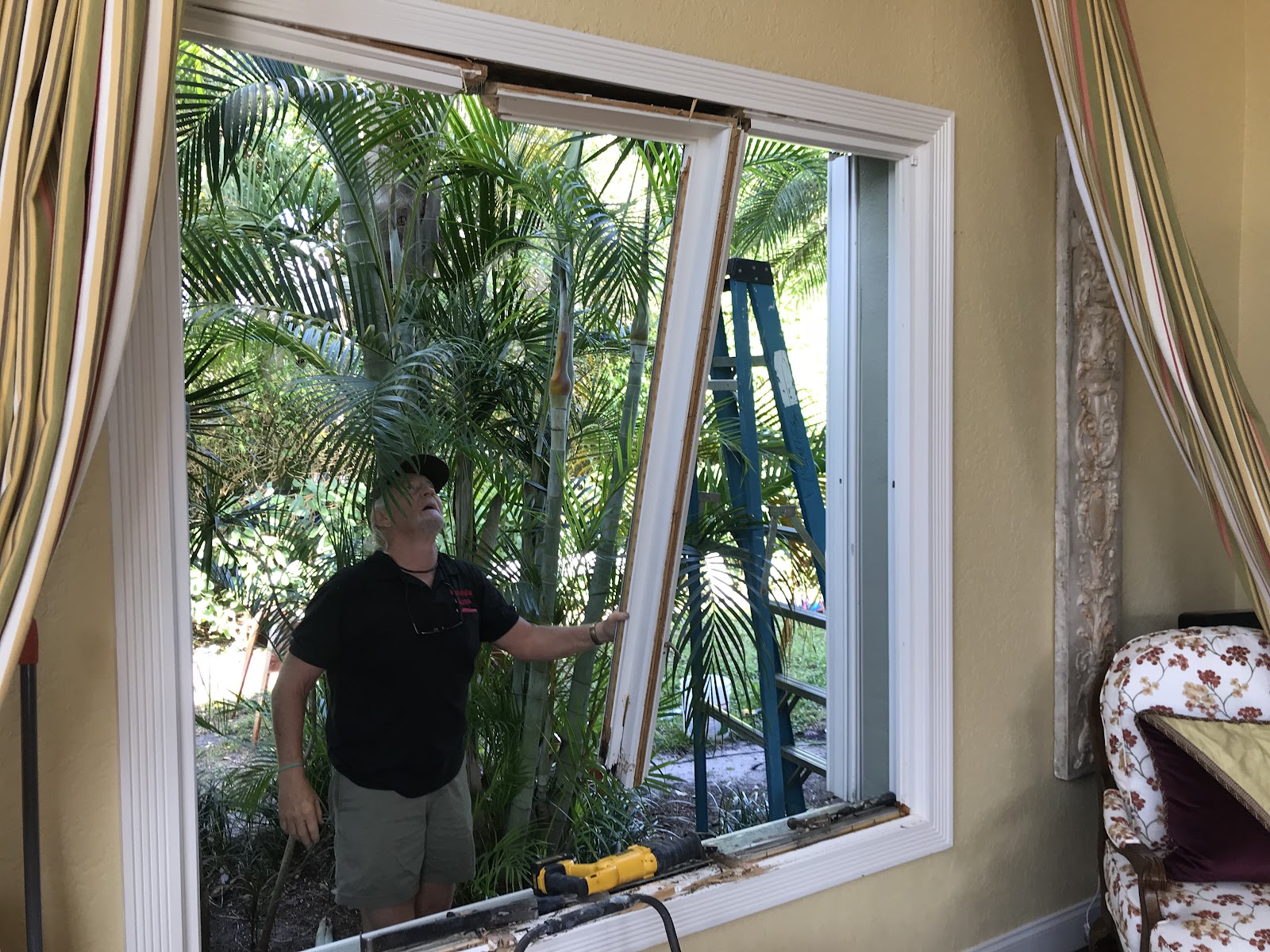 Sliding glass door panel replacement on a South Florida pool patio